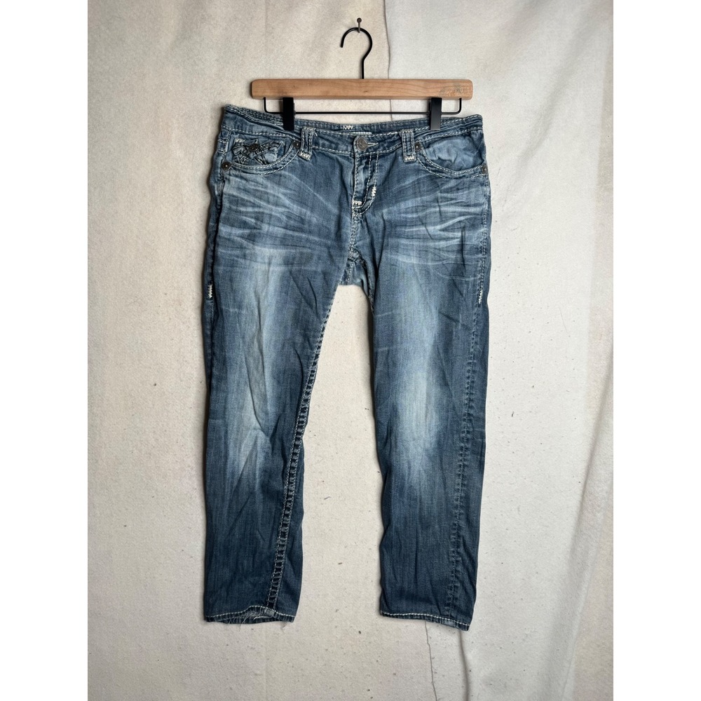 Big Star Sweet Skinny Jeans Womens 32R Medium Wash Rhinestone Embellished Denim